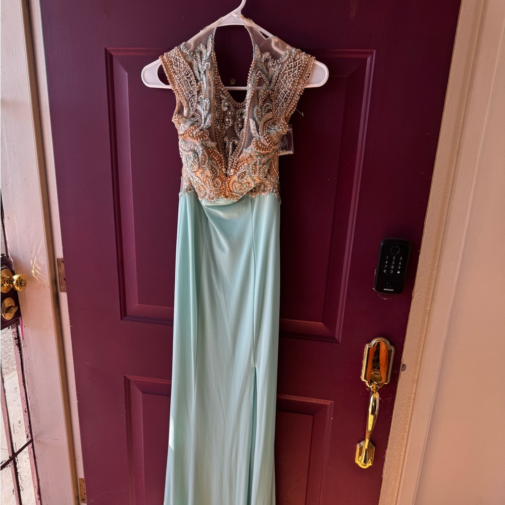 Elegant Mint and Gold Evening Gown